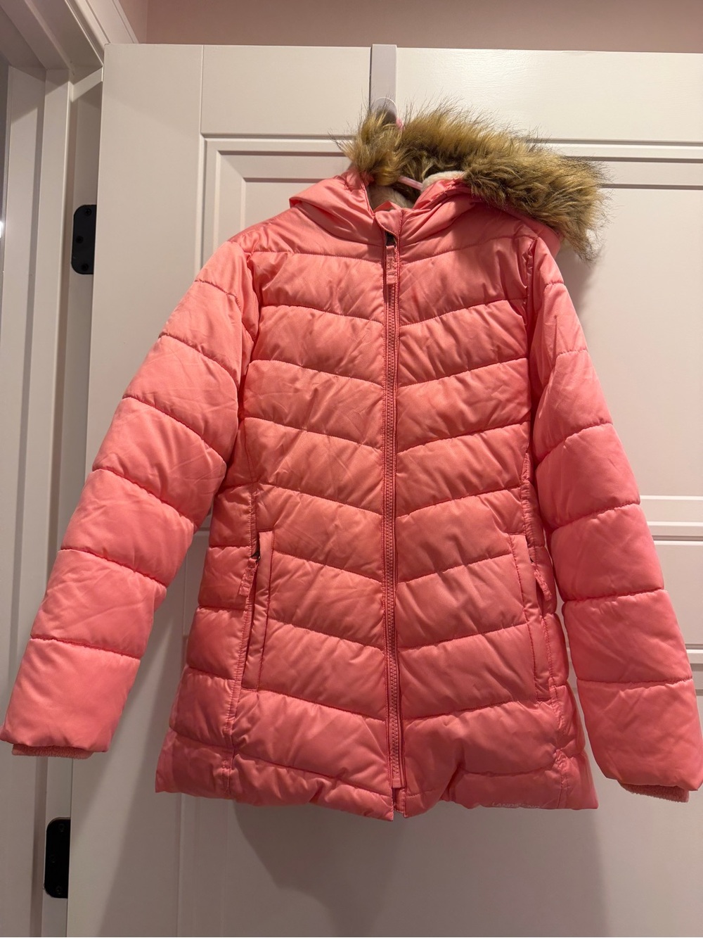 Lands' End Puffer Coat with Faux-Fur Trim